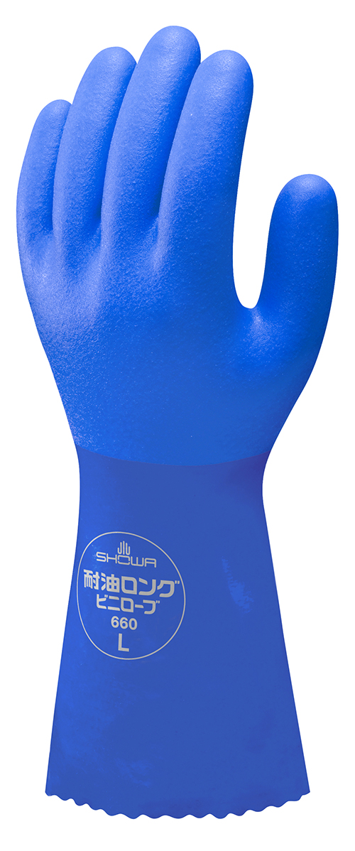 正規店仕入れの ショーワ 塩化ビニール手袋 No660耐油ロングビニローブ ブルー LLサイズ <br>NO660-LL 1双<br><br>  298-0479<br><br><br>