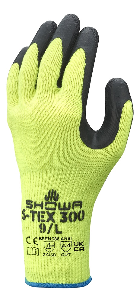 SHOWA S-TEX 300 Polyester Cut Resistant Gloves Rubber Coated Palm (A4)